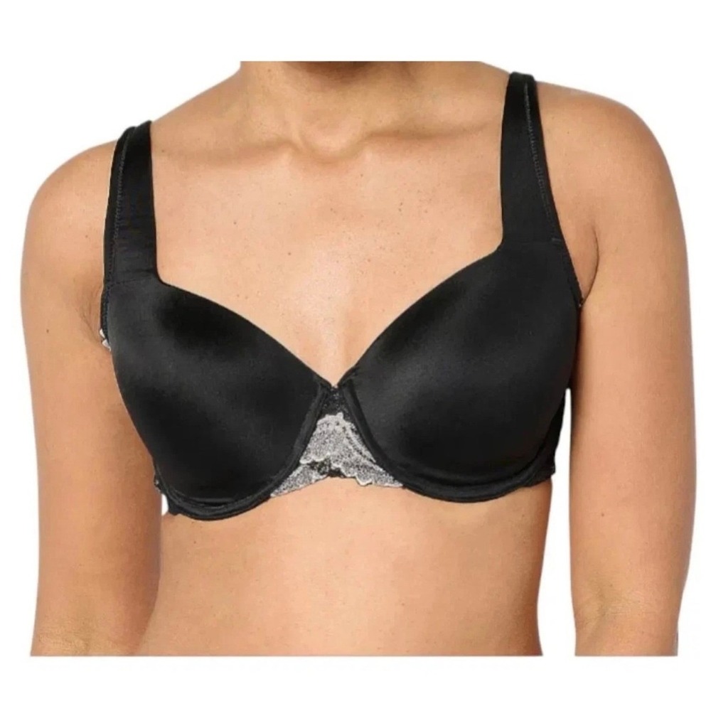 Breezie Two-Tone Lace Shimmer Lightly Padded Underwire Bra Black 42DDD